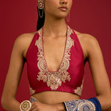 Navy Blue Embroidered Silk Saree