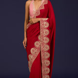 Red Embroidered Silk Saree