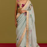 Blue Handpaint Saree Set