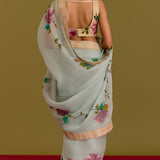 Blue Handpaint Saree Set