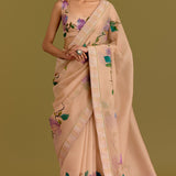 Beige Hand-paint Saree Set