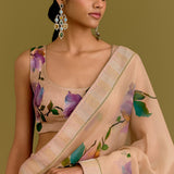 Beige Hand-paint Saree Set