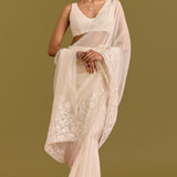 Ivory Embroidered Saree Set
