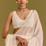 Ivory Embroidered Saree Set