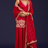 Red Modal Satin Sharara Set