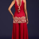 Red Modal Satin Sharara Set