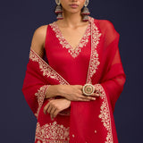 Red Modal Satin Sharara Set