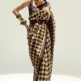 Open Border Espresso Houndstooth Saree