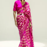 Open Border Rani Pink Houndstooth Saree