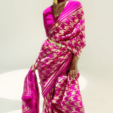 Open Border Rani Pink Houndstooth Saree