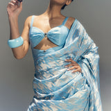 Open Border Powder Blue Houndstooth Saree