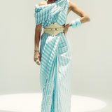Closed Border Powder Blue Vanilla Stripe Saree