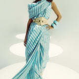Closed Border Powder Blue Vanilla Stripe Saree