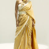 Closed Border Ochre Vanilla Stripe Saree