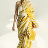 Closed Border Ochre Vanilla Stripe Saree