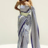 Closed Border Navy Nautical Stripe Saree