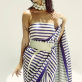 Closed Border Navy Nautical Stripe Saree