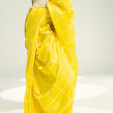 Yellow Windowpane Check Saree