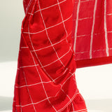 Red Windowpane Check Saree