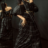 Black Windowpane Check Saree