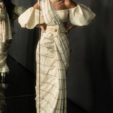 Windowpane Ivory Saree