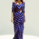 Navy Blue Pencil Stripe Saree