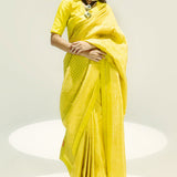 Yellow Small Houndstooth Zari Saree