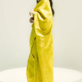 Yellow Small Houndstooth Zari Saree