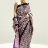 Plum Small Houndstooth Zari Saree