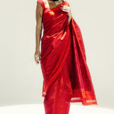 Red Resham Houndstooth Saree