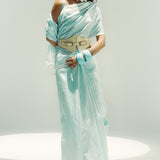 Powder Blue Glen Plaid Saree