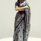 Black Polka Glen Plaid Saree