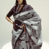 Black Polka Glen Plaid Saree