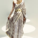 Vanilla Polka Glen Plaid Saree
