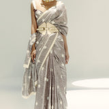 Vanilla Polka Glen Plaid Saree