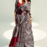 Red Big Check Saree