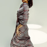 Red Big Check Saree