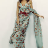 Retro Florals Teal Saree