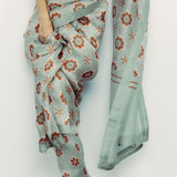 Retro Florals Teal Saree
