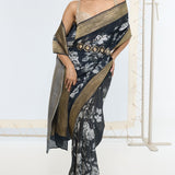 Handwoven Midnight Black Printed Saree