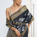 Handwoven Midnight Black Printed Saree