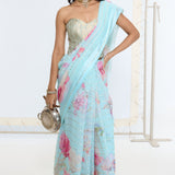 Handwoven Baby Blue Printed Saree