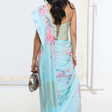 Handwoven Baby Blue Printed Saree