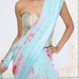 Handwoven Baby Blue Printed Saree