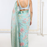 Handwoven Aqua Blue Printed Saree