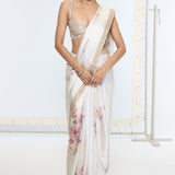 Handwoven Powder White Printed Saree