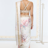 Handwoven Powder White Printed Saree