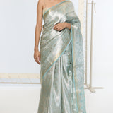 Handwoven Sea Green Tissue Saree