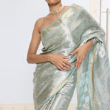 Handwoven Sea Green Tissue Saree