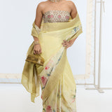 Handwoven Pastel Yellow Printed Saree